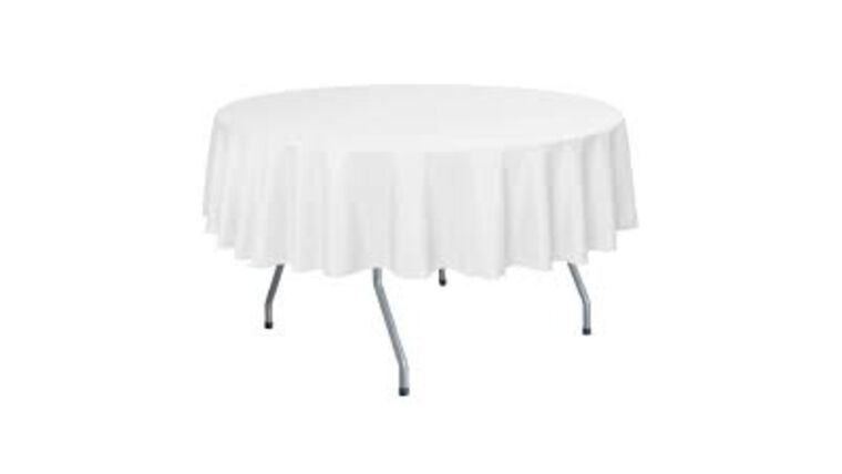 Polyester | 72″ Round White Polyester Tablecloth | Rental Polyester | 72″ Round White Polyester Tablecloth | Rental