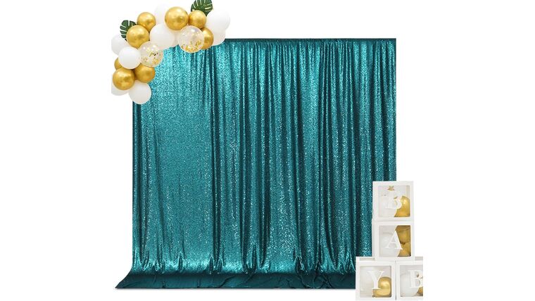 Drapery – 8′ x 8′ Sequin Curtain Backdrop – Teal | Rental Drapery – 8′ x 8′ Sequin Curtain Backdrop – Teal | Rental