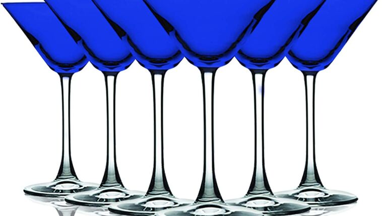 Martini Glass –  Cobalt Blue Top Accent 10 oz Martini/Cocktail Wine Glasses – Set of 6 by TableTop King – Additional Vibrant Colors Available | Rental