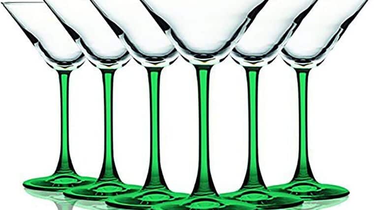 Martini Glass –  Emerald Green Accent Stem 10 oz Martini/Cocktail Wine Glasses – Set of 6 by TableTop King – Additional Vibrant Colors Available | Rental