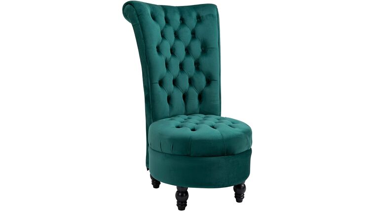 Retro Button-Tufted Royal Design High Back Armless Chair with Thick Padding and Rubberwood Legs, Emerald Green | Rental
