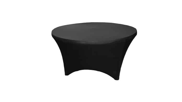 Spandex | Black | 48″ Round Spandex Tablecloth | Rental Spandex | Black | 48″ Round Spandex Tablecloth | Rental