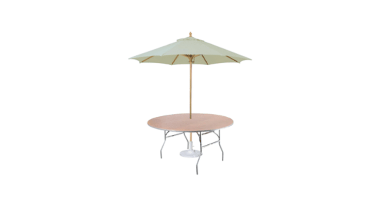 Banquet Table | Wood | Round | 60″ w/Umbrella Hole | Rental Banquet Table | Wood | Round | 60″ w/Umbrella Hole | Rental