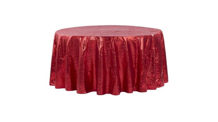 Glitz Sequins 120″ Round Tablecloth – Red | Rental Glitz Sequins 120″ Round Tablecloth – Red | Rental