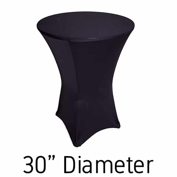 200 GSM Grade A Quality Spandex Hi-Boy Table Cover – Black – Cocktail Table – 30″ Diameter | Rental 200 GSM Grade A Quality Spandex Hi-Boy Table Cover – Black – Cocktail Table – 30″ Diameter | Rental