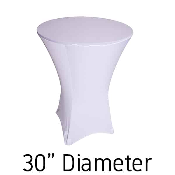 200 GSM Grade A Quality Spandex Hi-Boy Table Cover – White – Cocktail Table – 30″ Diameter | Rental 200 GSM Grade A Quality Spandex Hi-Boy Table Cover – White – Cocktail Table – 30″ Diameter | Rental