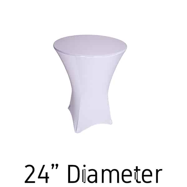 200 GSM Grade A Quality Spandex Hi-Boy Table Cover – White – Cocktail Table – 24″ Diameter | Rental 200 GSM Grade A Quality Spandex Hi-Boy Table Cover – White – Cocktail Table – 24″ Diameter | Rental
